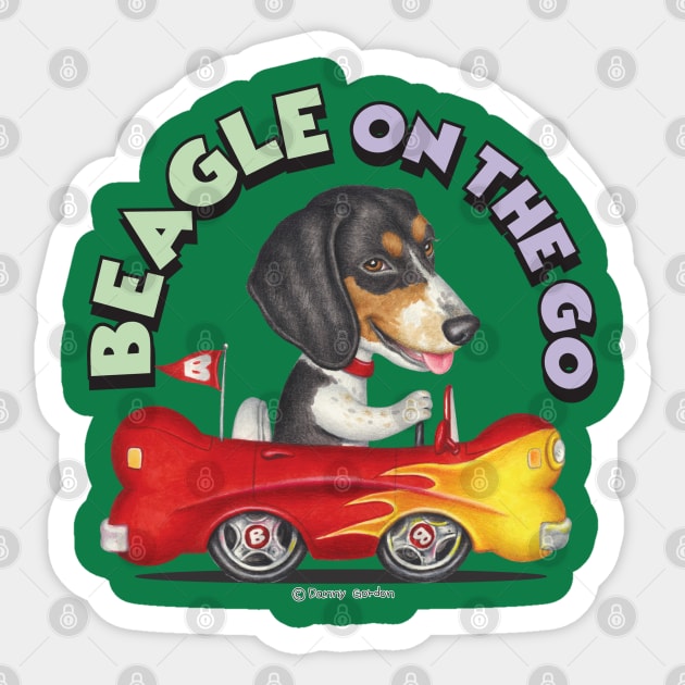 fun loving dog tri colored  Beagle dog vintage Driving  Car fur baby Sticker by Danny Gordon Art